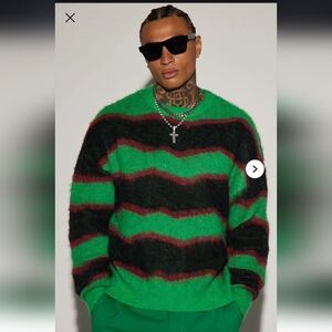 Men's Striped Crewneck Sweater Long Sleeve Wool NovaMen Green Red Black